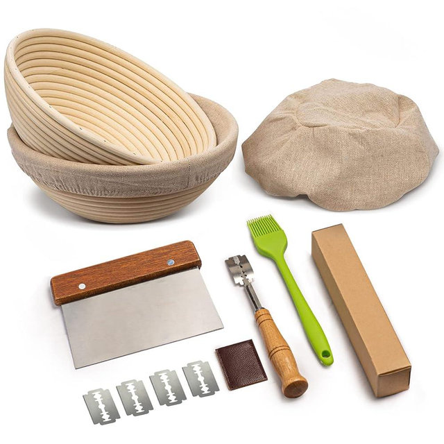 Rorecay Banneton Bread Proofing Baskets Set of 2, 9 Inch Round Cane Sourdough Bread Rising Basket Bowls with Sourdough Bread Making Tools Baking Supplies for Sour Dough Proofing Fermentation
