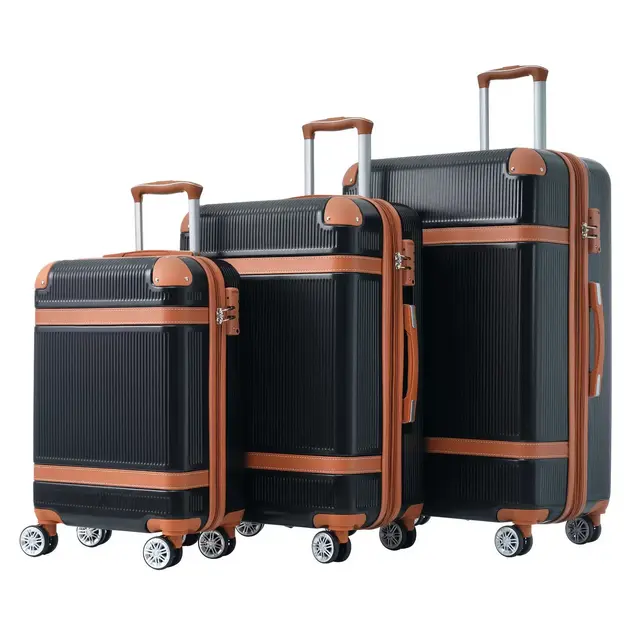 3 Piece Luggage Set, Hard Shell Luggage Set with Spinner Wheels & TSA Lock, Lightweight Travel Luggage Set for Business Trip Black