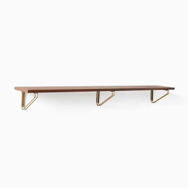 Linear Cool Walnut Wood Shelf 5FT, Parallel Brackets, Antique Brass