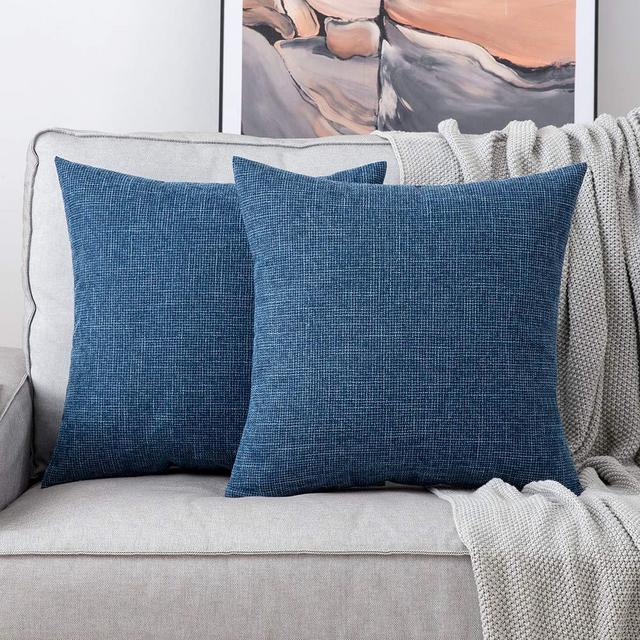 MIULEE Pack of 2 Decorative Square Throw Pillow Covers Farmhouse Style Linen Cushion Cases Vintage Decor Blue Pillow Cases for Couch Sofa Bedroom Car 18 x 18 Inch 45 x 45 cm