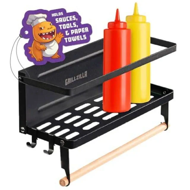 Grillzilla Grill Armory - Magnetic Grill Caddy - BBQ Shelf Organizer and Tool Holder - Shelf for Gas Grills, Refrigerators, Ovens