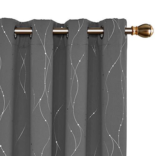 Deconovo Blackout Curtains Grommets with Dots Pattern Thermal Insulated Drapes Light Blocking Curtains for Bedroom and Sliding Glass Door 52 x 84 Inch Grey 2 Panels