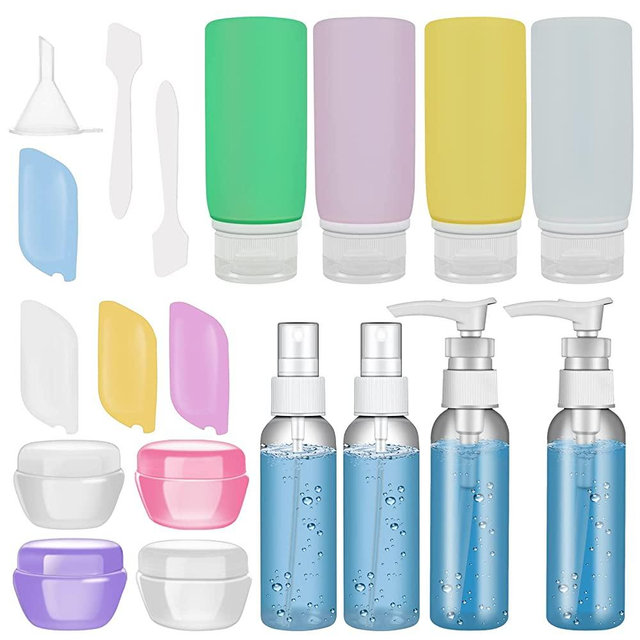 21 Pack Leak Proof Silicone Travel Bottles Set, Muslish TSA Approved Containers for Toiletries, Travel Size Accessories and Shampoo Conditioner Bottles with Tags