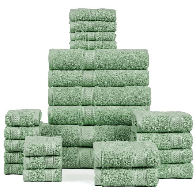 HILLFAIR - 100% Cotton 24 Piece Bath Towels Set for Bathroom- 24 PC Bulk Pack - Quick Dry Absorbent Hotel Spa Towel Set- 2 XXL Oversized Sheets, 4 Bath, 6 Hand, 4 Fingertip Towels, 8 Washcloths: Sage