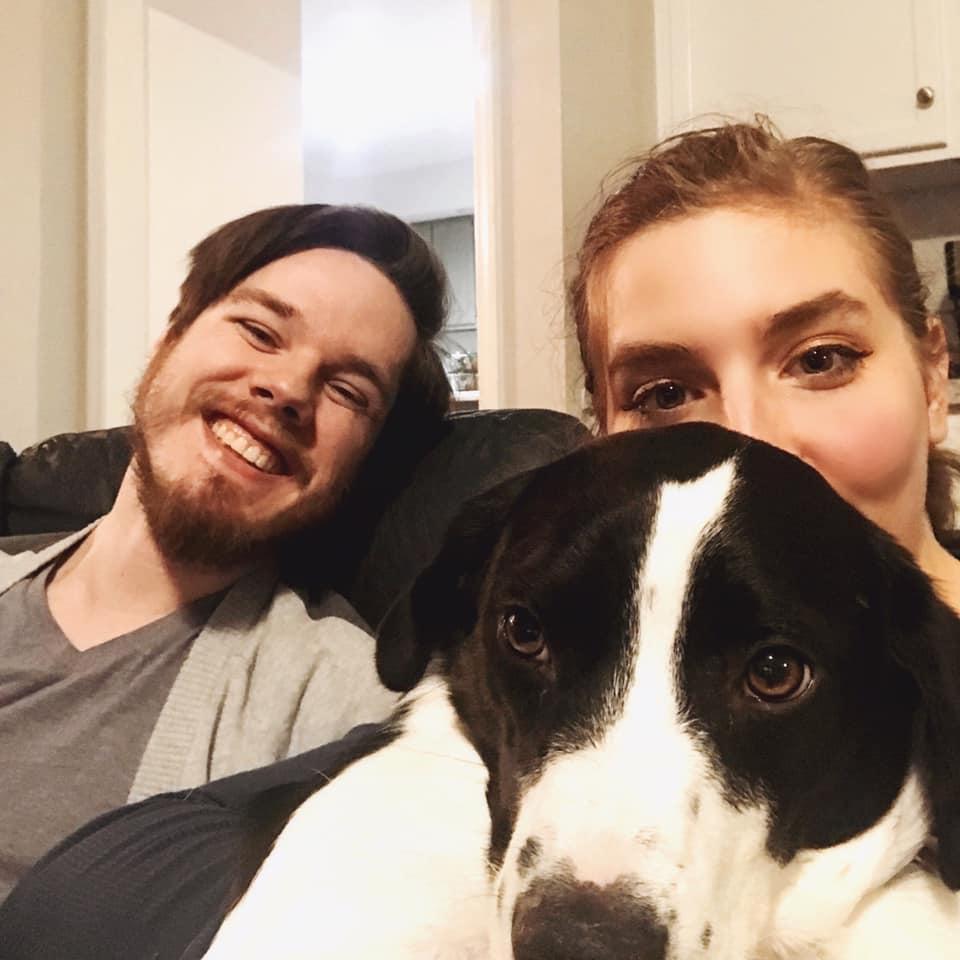 Christmas Eve 2020 at the Ryherds' with Scout (bride's parents' dog)