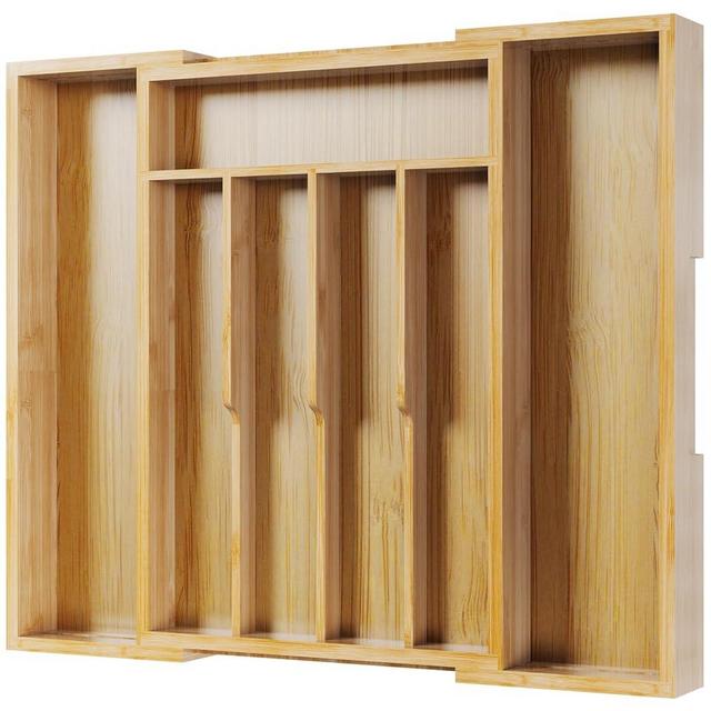 Kitsure Thickened Silverware Organizer - Expandable Bamboo Kitchen Drawer Organizer for Cooking Utensils and Cutlery, Sturdy Kitchen Organizers and Storage Solution, 15.0"×13.3"×1.8"