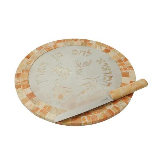 Mosaic Tile and Glass Challah Board and Knife