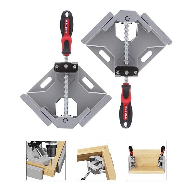 Woodworking Tools, WETOLS Corner Clamp 2pcs - 90 Degree Right Angle Clamp - Single Handle Corner Clamp with Adjustable Swing Jaw Aluminum Alloy, Photo Framing, Welding and Framing - WE706