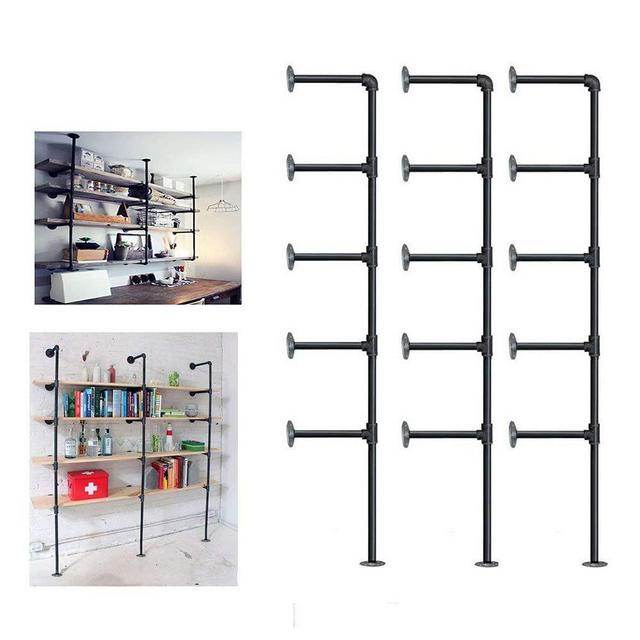 Black 5-Tier Industrial Pipe Shelves Piping Wall Bookshelf Easy to Install 68”H (3)