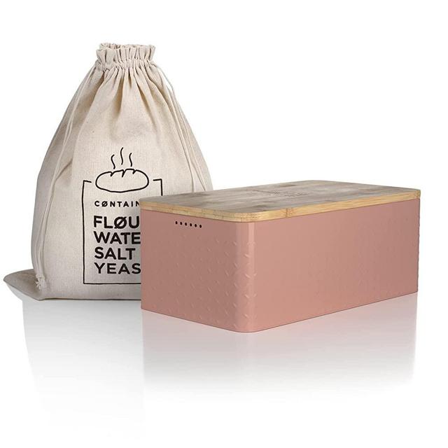 LARS NYSØM Bread Box I Bread Bin with Linen Bread Bag for Long-Lasting Freshness I Bread Box with High-Quality Bamboo Lid Usable as Cutting Board I 13.4x7.3x5.3 in