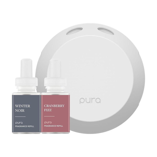 Pura - Smart Home Fragrance Device Starter Set - Pura 4 - Scent Diffuser for Home - Includes Fragrance Aroma Diffuser - Winter Noir & Cranberry Fizz