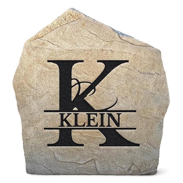 Personalized Fancy Monogram Name Landscaping Stone - Engraved Stone - Sandstone Color - 15” W x 15” H