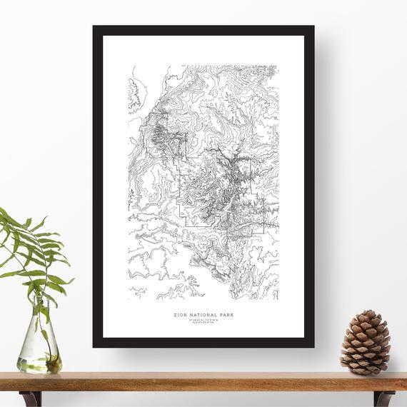 Zion National Park, Utah | Topographic Print, Contour Map, Map Art | Home or Office Decor, Gift for Wilderness Lover, Camper, or Hiker