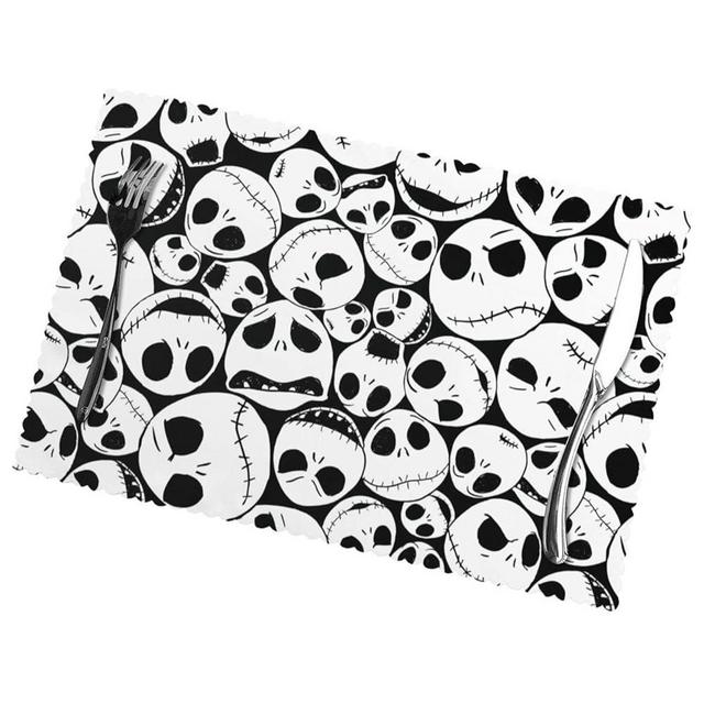 Placemats Set of 6 Nightmare Before Christmas Packed Jack Black Non Slip Dining Table Place Mats Farmhouse Kitchen Decor Home for Festival, Parties, Family Dinner 12 X 18 Inch