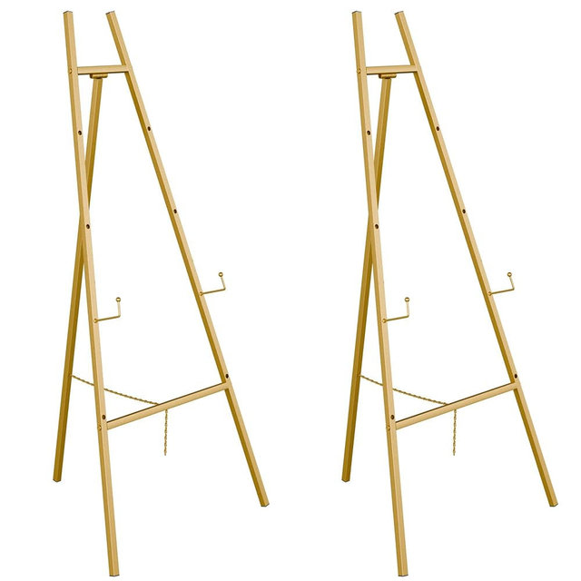 Gold Easel Stand for Sign, Heavy Duty Easel, 4-Tier Adjustable Art Easel for Painting, Wedding Sign 2pc