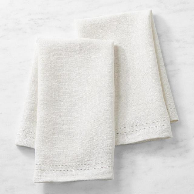 Linen Double Hemstitch Towels, Set of 2, White