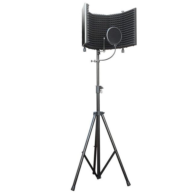 AxcessAbles SF-101KIT Recording Studio Microphone Isolation Shield with Tripod Stand - 4ft to 6ft 6" Height Adjustable Stand Compatible w/Blue Yeti, AT2020, AKG, Rode Microphones. Extra Large