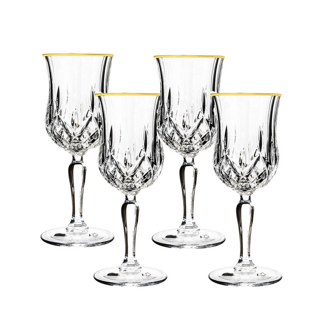 Opera Gold Collection 4 Piece Crystal Wine Glass with Gold Rim Set