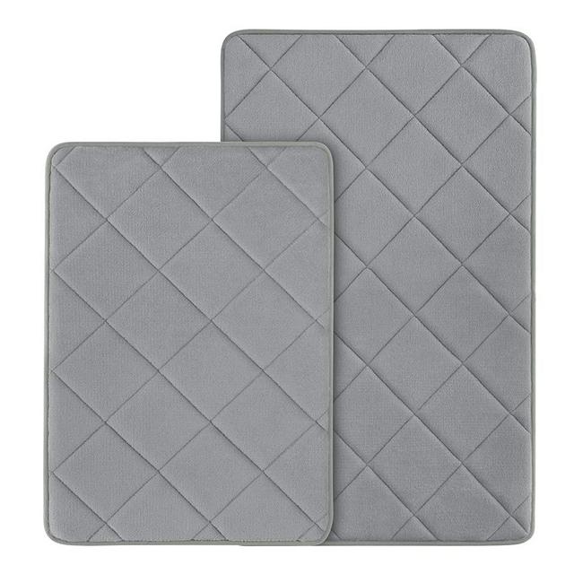 HOMEIDEAS 2 Pieces Grey Memory Foam Bathroom Rugs Set, Velvet Surface Non Slip Bath Mat Sets, Water Absorbent & Washable Rug for Bathroom Toilet Mats Set (17'x24' + 20'x32' Mat)