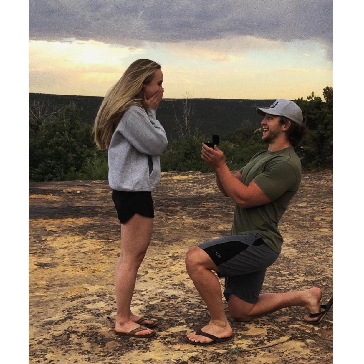 The engagement! On Max's grandpa's farm in rural Dove Creek, CO on a canyon ledge. We celebrated with baked beans & steak on paper plates :)