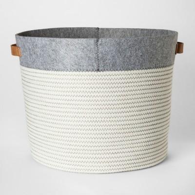 Large Round Fabric Toy Storage Bin Gray & White - Pillowfort™