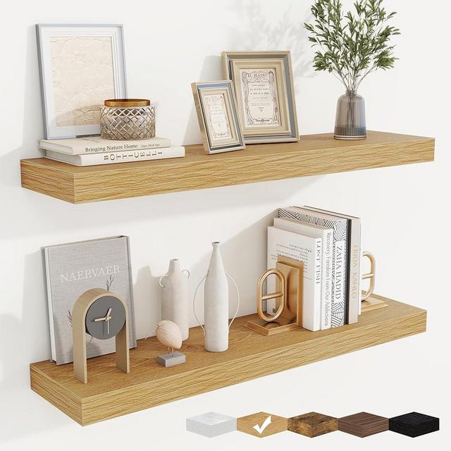 fuqing Floating Shelves for Wall, Bathroom Shelf Wall Mounted for Storage, Shelves with Invisible Bracket for Bedroom, Kitchen, Living Room, Farmhouse Small Book Shelf, 32 Inch Set of 2, Oak