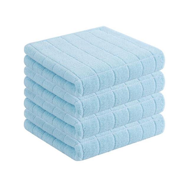 Homaxy 100% Cotton Terry Kitchen Towels(Sky Blue, 13 x 28 inches), Checkered Designed, Soft and Super Absorbent Dish Towels, 4 Pack