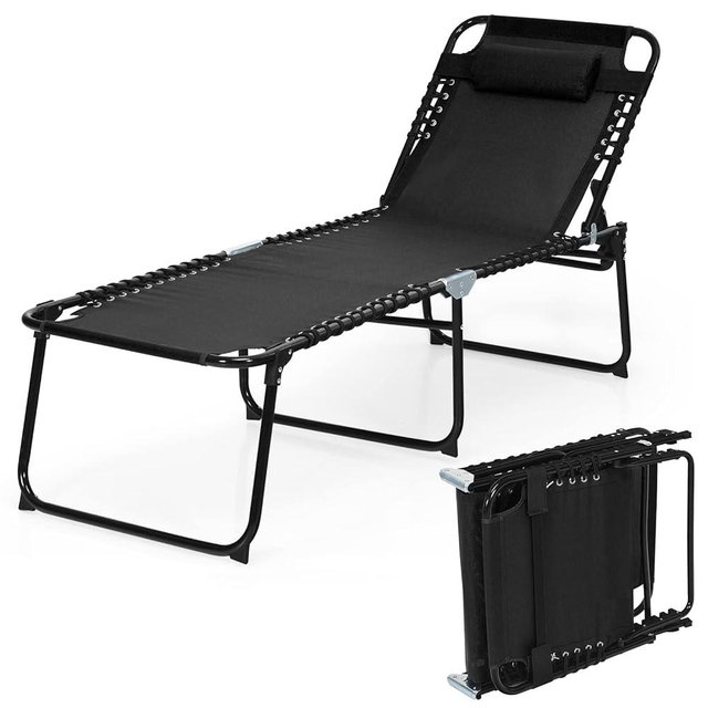 HAPPYGRILL Folding Chaise Lounge Chair, Sun Tanning Chair with Adjustable Reclining Back, Outdoor Recliner Chair for Pool, Beach, Patio, Lawn (No Pocket)
