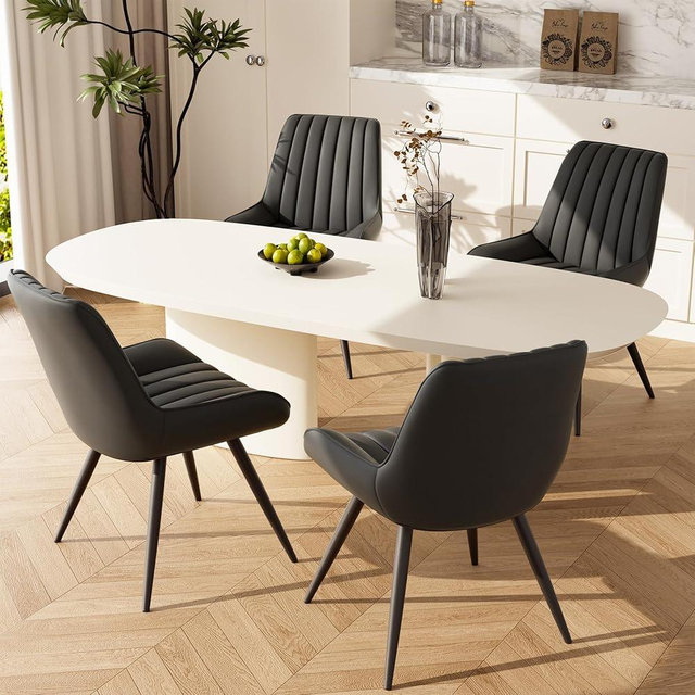 Nebuaegis Modern Dining Chairs Set of 4,Upholstered Dining Room Chairs with Thick Cushions,Fabric Comfy Dining Chairs with Metal Legs for Dining Room Black