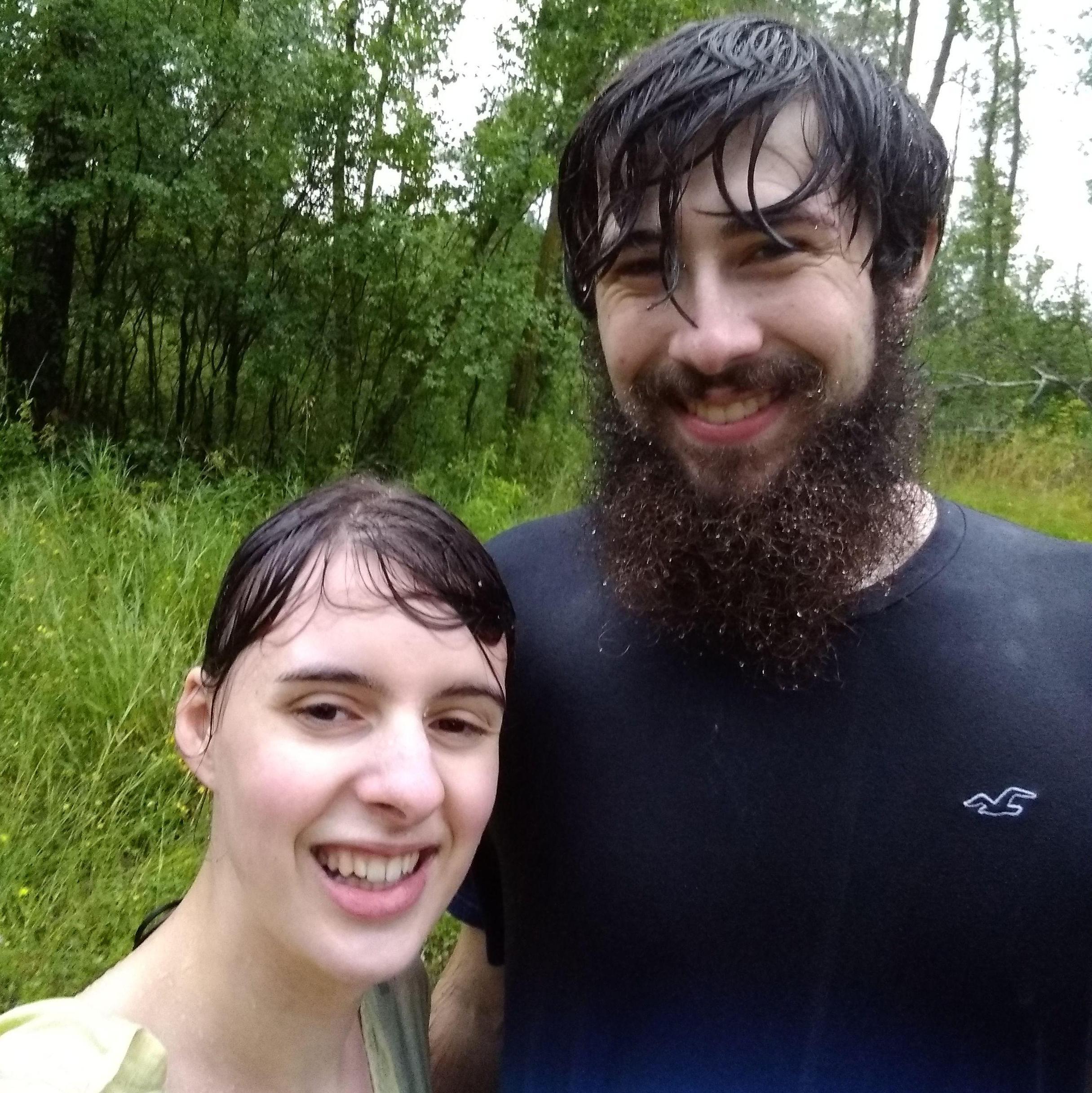 We got caught in the rain after a hike.