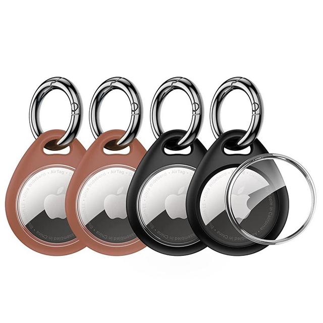 UNBREAKcable 4-Pack AirTag Case with Keychain [Lock Design][Lightweight][ Scratch Protection], Secure Holder Protective Case for Keys, Bags, Luggage, and Pet Collar (Black&Brown)