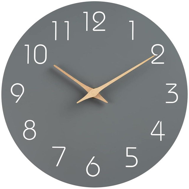 Mosewa 16 Inch Modern Flatwood Wall Clocks Silent Non-Ticking Battery Operated Wall Clock Decorative for Bedroom Living Room Kitchen Home Office Hotel(Grey)