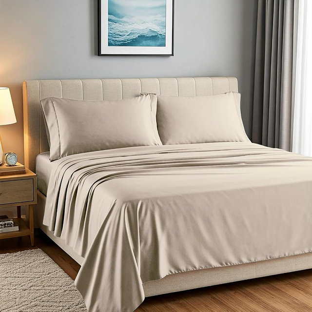 Carressa Linen Egyptian Cotton Sheets King Size - Luxury 1500 Series High Thread Count King Sheets Egyptian Cotton (4 PC, Taupe), Soft, Cooling, Sateen Weave 17" Deep Pocket Hotel Bed Sheet Set
