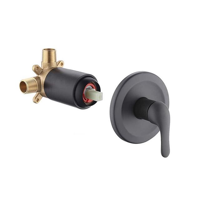 KES Pressure Balance Shower Faucet Set Brass Shower valve ANTI-SCALD Rough-in Concealed Valve Stainless Steel Trim Plate, Matte Black, LB6700-BK