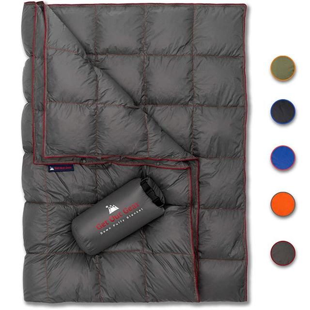 Get Out Gear Down Camping Blanket - Puffy, Packable, Lightweight and Warm | Ideal for Outdoors, Travel, Stadium, Festivals, Beach, Hammock | 650 Fill Power Water-Resistant Backpacking Quilt