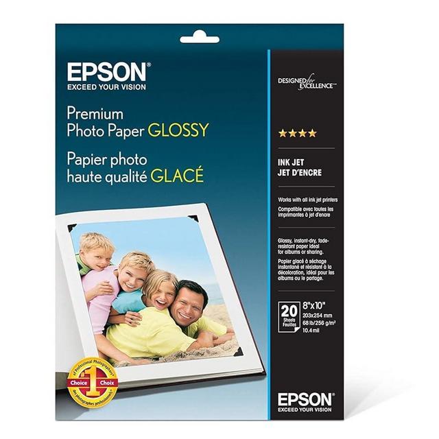 Epson Premium Photo Paper GLOSSY (8x10 Inches, 20 Sheets) (S041465),White