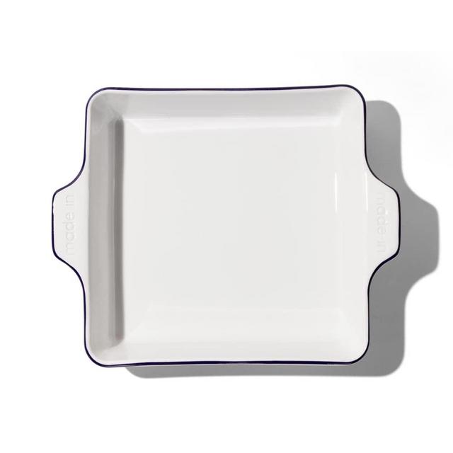 Made In Cookware - Square Baking Dish - Hand Crafted Porcelain - Made in France - Navy Rim