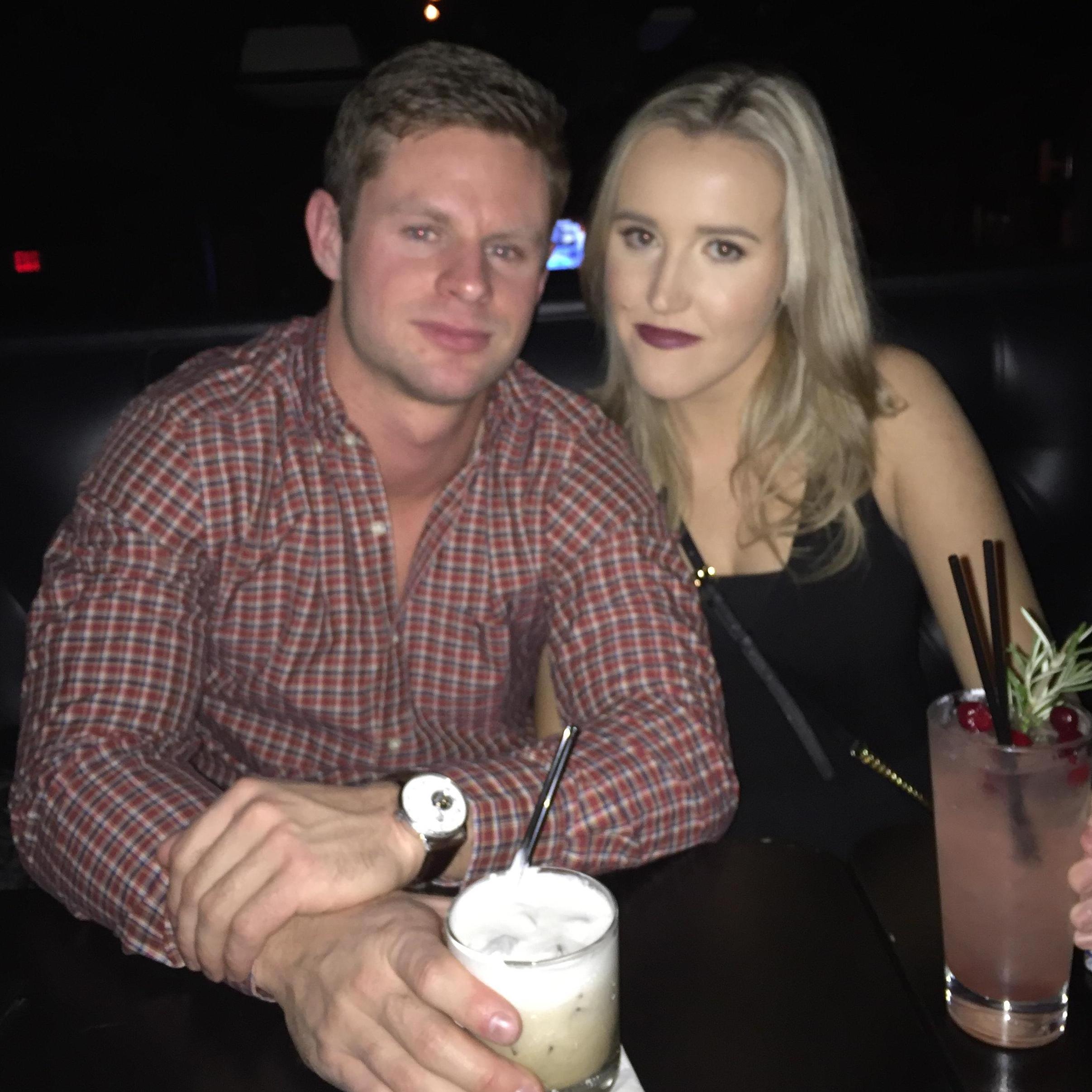 Teaching Matthew about "smizing" at one of Emily's favorite Ann Arbor bars, Bab's - late 2015