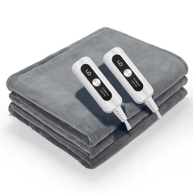 SNUGSUN Heated Blanket, Microplush Electric Blanket Queen Size 84"x90" Dual Controller, Soft & Anti-Pilling Heating Blanket, Fast Heating 6 Heating Levels & 4 Hours Auto-Off, London Grey