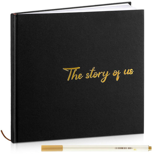Colarr Hardcover Couples Scrapbook 144 Pages 8.7 x 8.7" Couples Photo Album Scrapbook Relationship Journal for Memory Book Gift for Wedding with 2 Markers(Black,the Story of Us)