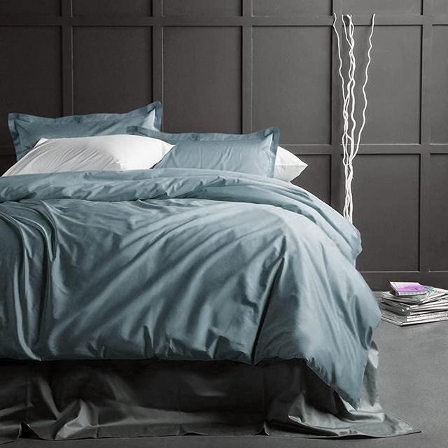 Solid Color Egyptian Cotton Duvet Cover Luxury Bedding Set High Thread Count Long Staple Sateen Weave Silky Soft Breathable Pima Quality Bed Linen (King, Stormy Sea)