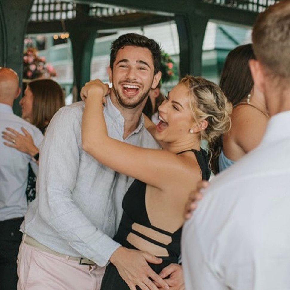 Enjoying our time on the dance floor at a friend's wedding!
