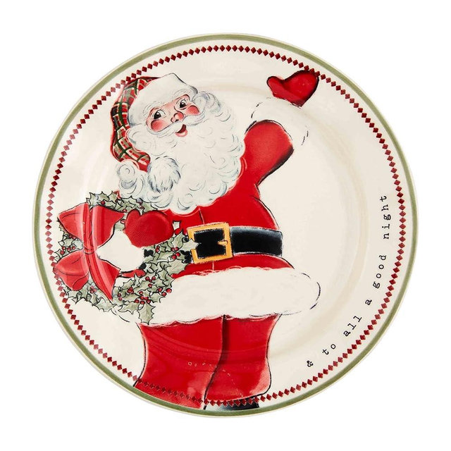 Mud Pie Santa Salad Christmas Plate, Wreath, 8" dia