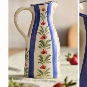 Floral Stripe Stoneware Pitcher