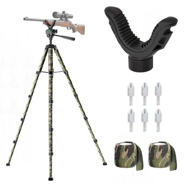 74” Rifle Shooting Tripod, Hunting Rest V Yoke Rifle Rest with 6 Ground Spikes, 2 Camo Strap, Aluminum Crossbow Shooting Stand with Durable Frame for Hunting, Shooting, and Outdoors