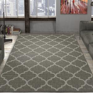 Ottomanson Jardin Collection Trellis Indoor/Outdoor Jute Backing Area Rug X, 5'3" x 7'3", Dark Grey