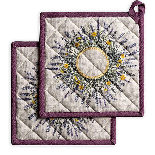 Maison d' Hermine Fanny Lavender 100% Cotton Set of 2 Pot Holders with Loop Heat Resistant BBQ Cooking Baking Grilling Microwave Barbecue Spring/Summer (8"x8")