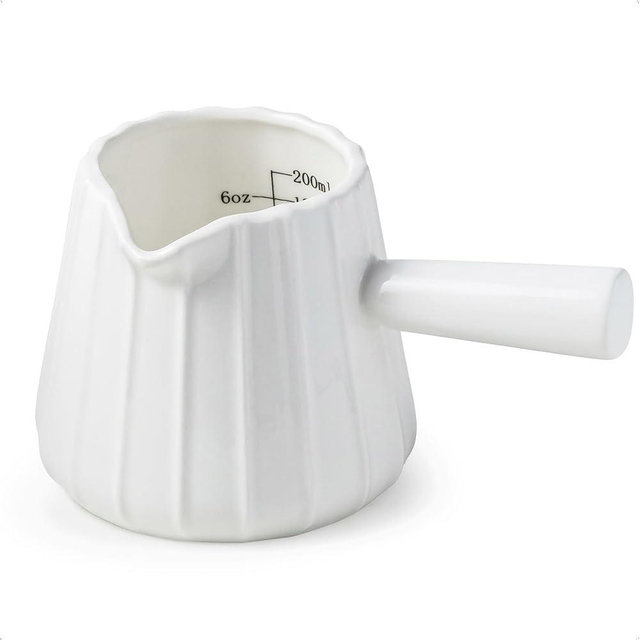 YHOJOY Espresso Cups Ceramic, 200ML Espresso Measuring Cup with Handle, Expresso Shots Cups with Scale, Espresso Accessories, White