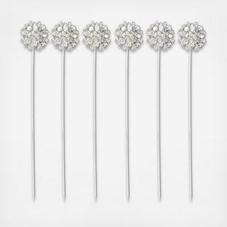 Flower Bouquet Pins with Rhinestones, Set of 6