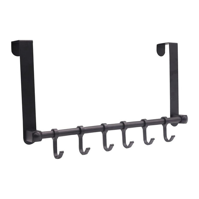 Biomoty Over The Door Hooks Door Hanger, Moving 6-Hooks Over Door Coat Rack for Hanging, Aluminum Heavy Duty Door Organizer for Towel Robe Hat Bag, Behind Back of Door Bathroom (Black)